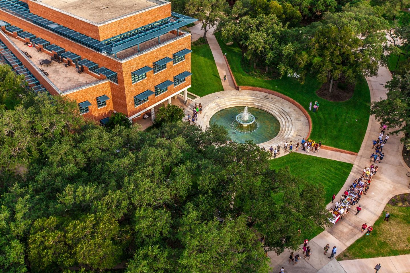aerial view of Northrup Hall and North Campus from the NSO Tower climb